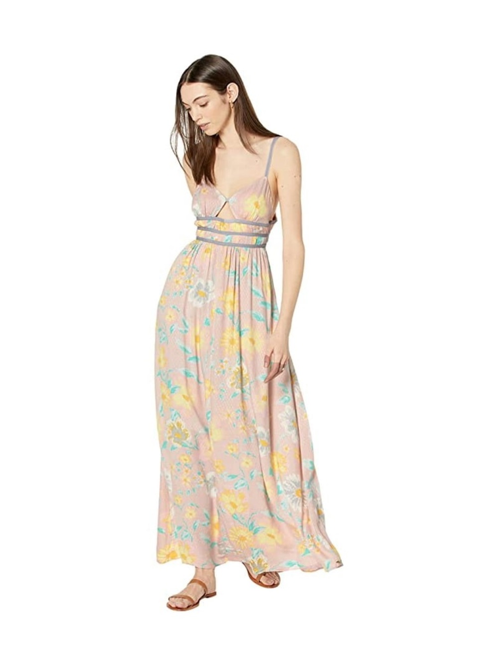 Free People Wisteria Floral Cutout Maxi Dress Pink M